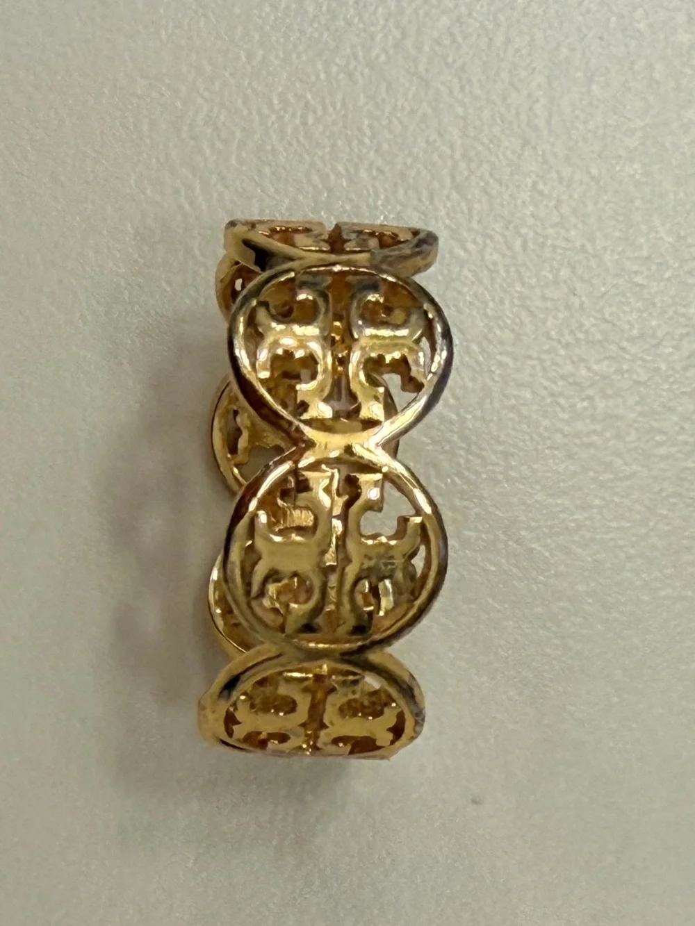 Tory Burch Gold Tone Logo Openwork Band Ring, Size 8